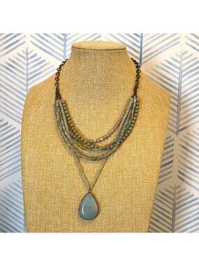 Sweet Lola Quartz & Labadorite Beaded Blue Pendant 24" Necklace